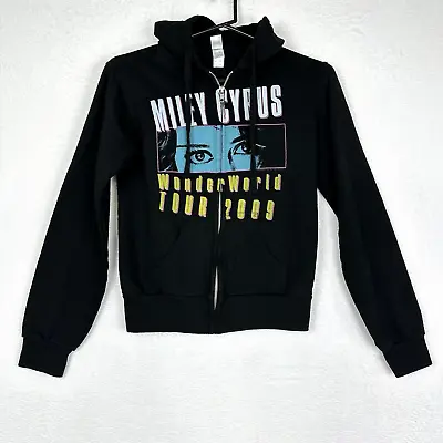 Miley Cyrus 2009 Wonder World Tour Full Zip Hoodie Size Small Black Tultex • $39.95