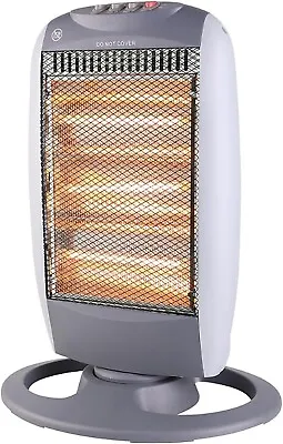 Halogen Heater Electric 1200w Oscilatting 3 Bar Portable Quartz Uk Plug Grey • £18.95