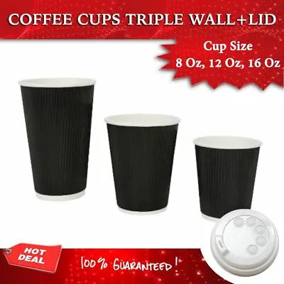Triple Wall Coffee Cups Disposable 501002505001000 Cups + Lids Triple Wall • $190