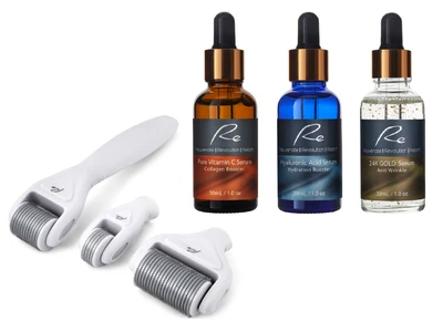 $89.95 • Buy Re Micro-Needle DERMA ROLLER 3 PCS SET+ VitC + Hyaluronic Acid + 24K Gold Serums