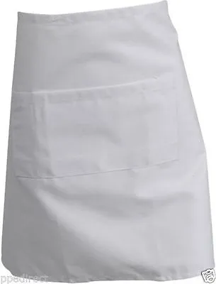 White Cotton Chef Butchers  Apron Bistro Pinny  Pocket Matching Straps • £3.99
