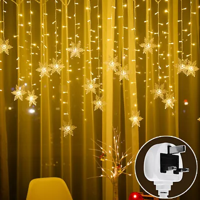 £9.59 • Buy Christmas LED Curtain Snowflake Lights Window String Fairy Waterproof Decor Xmas