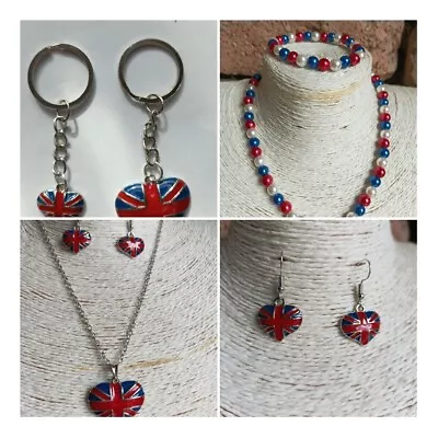 Queen Celebration 6 Or 12 Union Jack Enamel Necklaces Earrings Key  Belly Bar • £6.99