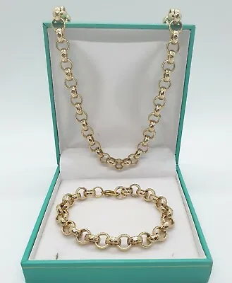 9ct Gold GF Boys Girls Patterned Kids Belcher Necklace Chain And Bracelet Set • £39.99