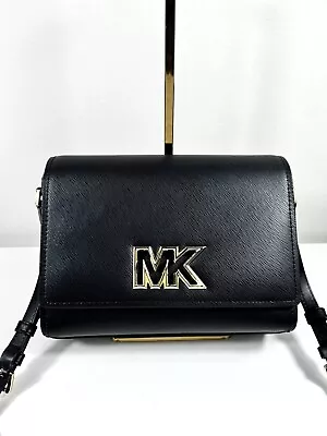 MICHAEL KORS Mimi Medium Leather Messenger Bag Black/ Gold • $89