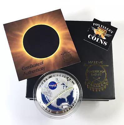 2024 North America Solar Eclipse 1 Oz Proof Colorized Curved Silver Coin! RARE! • $150