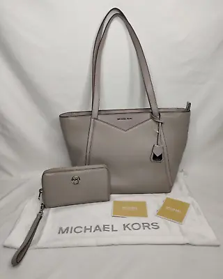 MICHAEL KORS Whitney Gray Pebbled Leather Tote W/ Dust Bag & Wallet/ Wristlet • $99.95