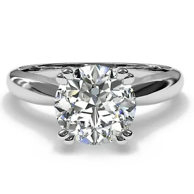 2.24Ct Vvs1: =Round Ice G-H White Moissanite Diamond Engagement 925 Silver Ring • £0.80