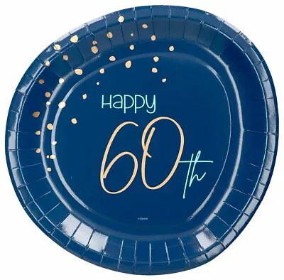 8 X 60th Birthday True Blue Party Plates Premium Party Tableware - 23cm • £5.99