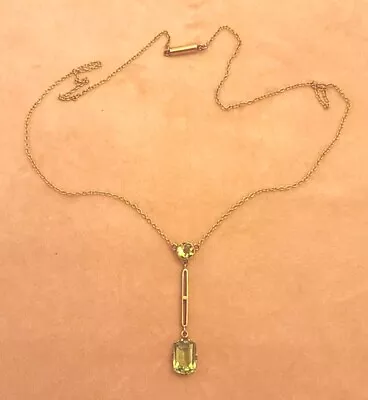 Antique Edwardian Peridot Lavaliere Necklace 9ct Gold Circa 1910 • £175