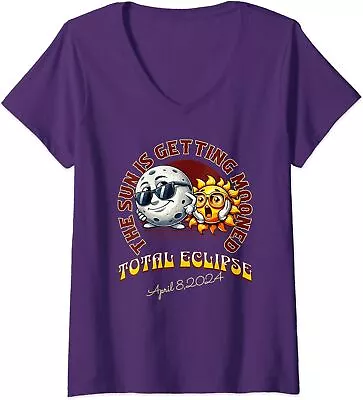 Total Solar Eclipse Chase 2024 Sun Is Getting Mooned Ladies' V-Neck Tshirt • $21.99