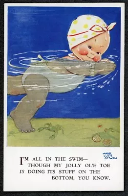 Mabel Lucie Attwell Children’s Artist In The Swim Girl In Bathing Costume In Sea • £6