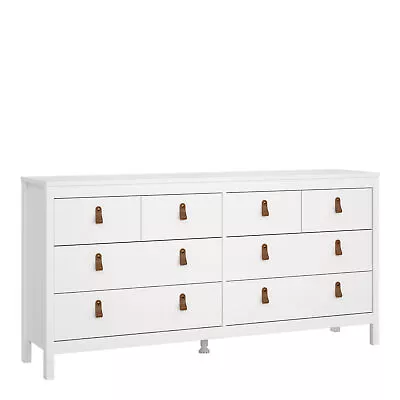 Double Dresser White Modern Design Brown Leather Tab Handles In Black Lille • £359.99