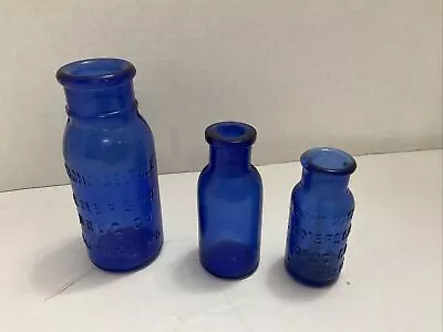 Vintage 3 Cobalt Blue Medicine Bottles / Bromo-Seltzers Emerson Drug Co • $24.99