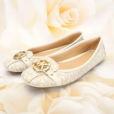 Michael Kors Women's Fulton Ballet Flat Shoes Size 9.5M Vanilla/Gold Leather • $33.74