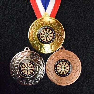 Darts Medal & Ribbon Engraved Dart Board Club Award Trophy 50mm • £3.50