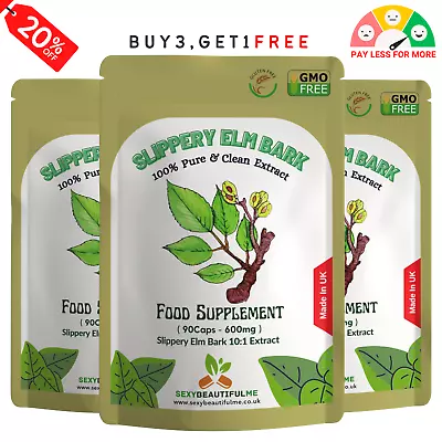 Slippery Elm Bark Capsules 6000mg (Ulmus Rubra)-100% Natural & Strong-Vegan Caps • £9.99