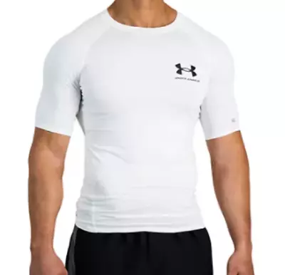 Under Armour Compression Swim Shirt Mens Medium UV Protection Short Sleeve White • $29.99