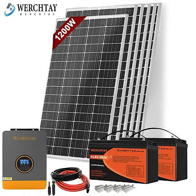 1200W Watt Solar Panel Kit 24V MPPT System & 100AH Lithium Battery Home Off Grid • £1614.98