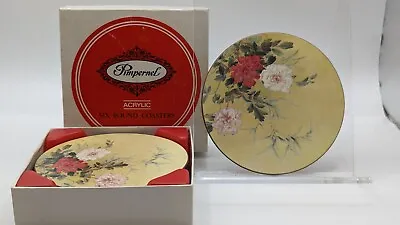 Pimpernel Acrylic Coasters Set Of 6 Chinese Roses 1983 Vintage • $22