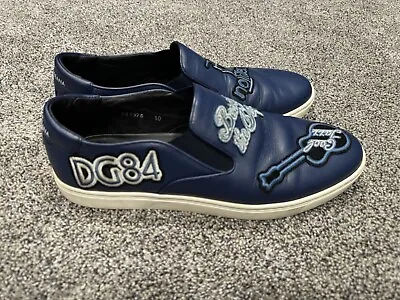 Dolce & Gabbana Men’s London Jazz Patches Slip On Blue Leather Shoes Size 10 • $249.99