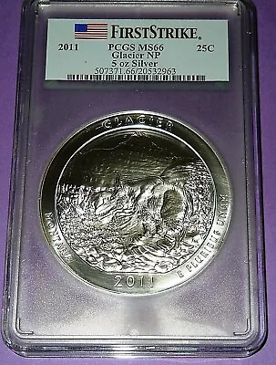 2011 Glacier Np Atb 5 Oz. Silver Round-pcgs First Strike Ms-66fs-free Shipping   • $250