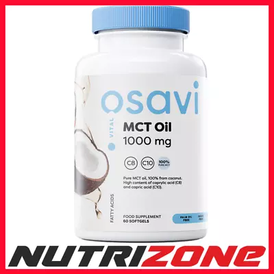 Osavi MCT Oil 1000mg Coconut High C8 Caprylic And C10 Aapric Acid - 60 Softgels • £13.30