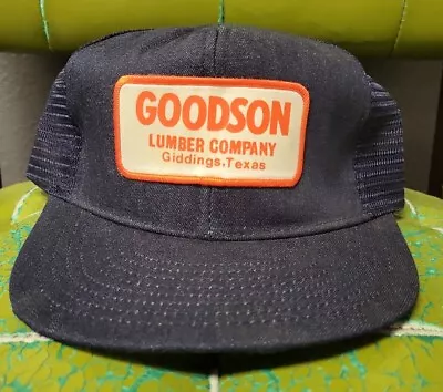 Vtg Goodson Lumber Co Tx Trucker Mesh Cap Hat Navy Blue Snapback Patch Made USA • $19.99