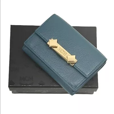 MCM New In Box Deep Lagoon Leather Mini Card Case Wallet • $125