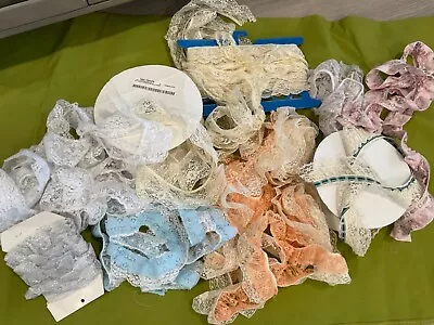 Huge Lot Vintage To Now Ruffled Lace Peach White Blue Ecru Junk  Journals • $25