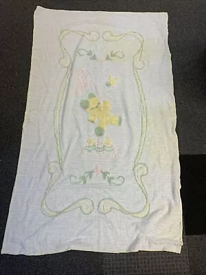 Vintage Chenille Baby Crib Blanket With Bear 65”X 39” 1940’s • $19.95