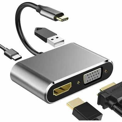 $19.60 • Buy 4 In 1 4K Hub Adapter Audio Converter Type C To HDMI/VGA/USB/USB-C