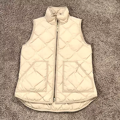 J Crew Vest Womens XS Beige Quilted Down Gold Zipper Pockets Cozy Waterfowl • $24.77