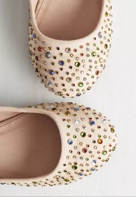 Modcloth Say Jewel Be Mine / Wanted Moet Ballet Flats In Nude 7.5 EUC Jeweled • $42