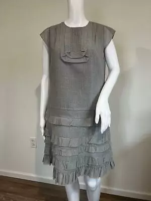 Morgane Le Fay Heather Gray Wool Ruffle Skirt Pleat Front Accent Lined Dress  M • $225