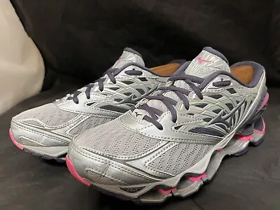 Mizuno Womens Wave Prophecy 8 Lace Up Neutral Running Shoe US 7 Silver Navy Pink • $41.99