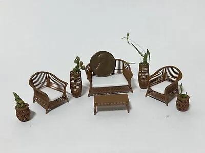 8 Piece Wicker Look Patio Set 1:48 1/4 Scale Warm Caramel Printed • $38.99