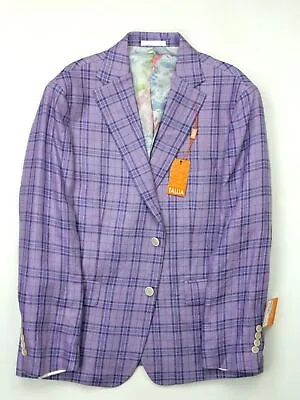 Tallia Mens Slim Fit Linen Sport Coat Blazer 38R Purple Plaid • $26.40