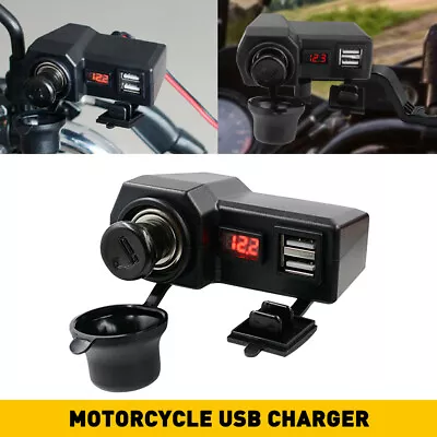 Motorcycle Handlebar Socket Dual USB Voltmeter Cigarette Lighter 12V - 24V New • $14.05