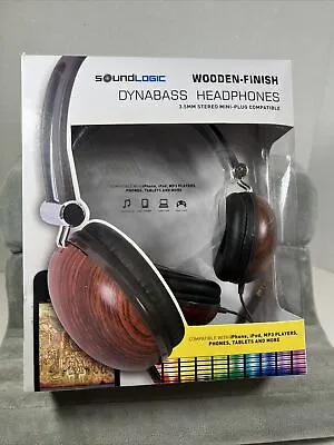 SoundLogic Wooden Finish 3.5 Mm Stereo Headphones Dark Brown-NEW • $15.30