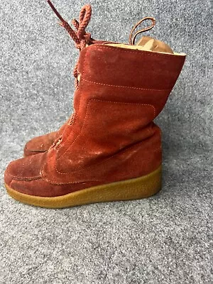 Vintage 70s Quoddy Sherpa Lined Suede Winter Boots Women's 6 Wedge Lace Up • £16.87