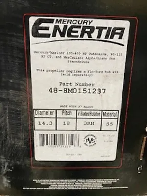 Open Box Mercury Enertia Propeller 18 Pitch RH 48-8M0151237 • $650