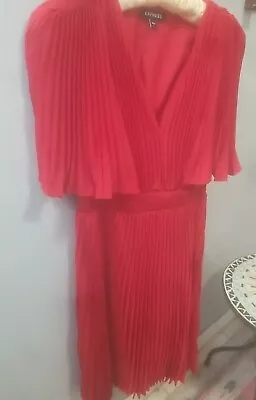 Fabulous   Express  Accordion  Pleated  Red  V Neck  Dress   Size Small • $9