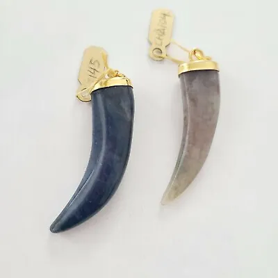 Vintage Lot Of 2 Gold STONE HORN TUSK TOOTH Charm Pendants • £110.99
