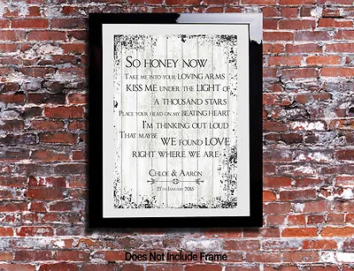 Thinking Out Loud Ed Sheeran Lyrics Word Wedding Song Personalised Canvas Gift • £5.49