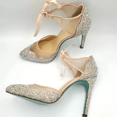 Betsey Johnson Womens Iris Beige Champagne Evening Heels Shoes 8.5 Wedding • £56.44