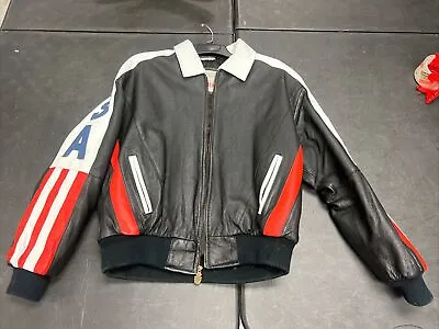 Vintage Michael Hoban Leather Jacket Men's Large USA American Flag WhereMI • $49.99
