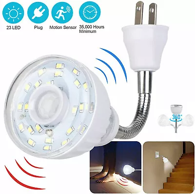 LED Motion-Activated Sensor Night Light AC Outlet Plug-In Wall Stair Lamp Indoor • $10.50