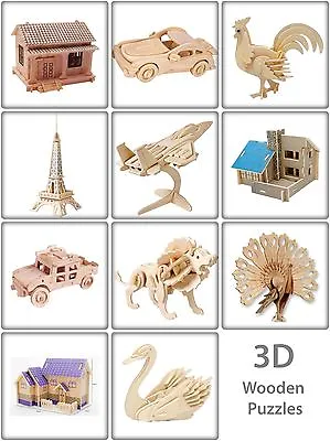 3D Wooden Puzzle Jigsaw Woodcraft Modelling Puzzle Toy Kit Gift DIY Construction • £3.99