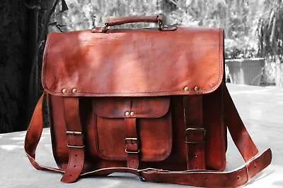 Leather Vintage Messenger Cross Body Laptop Briefcase Satchel Bag Handmade Brown • $58.29